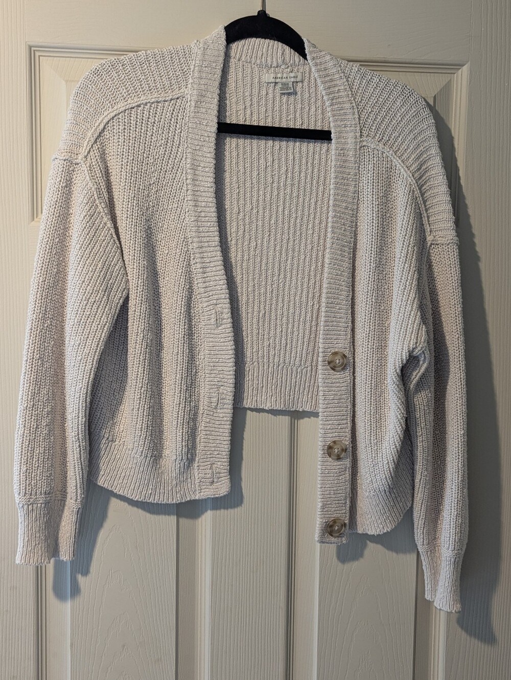 American Eagle Outfitters Cream Cropped Knit Cardigan